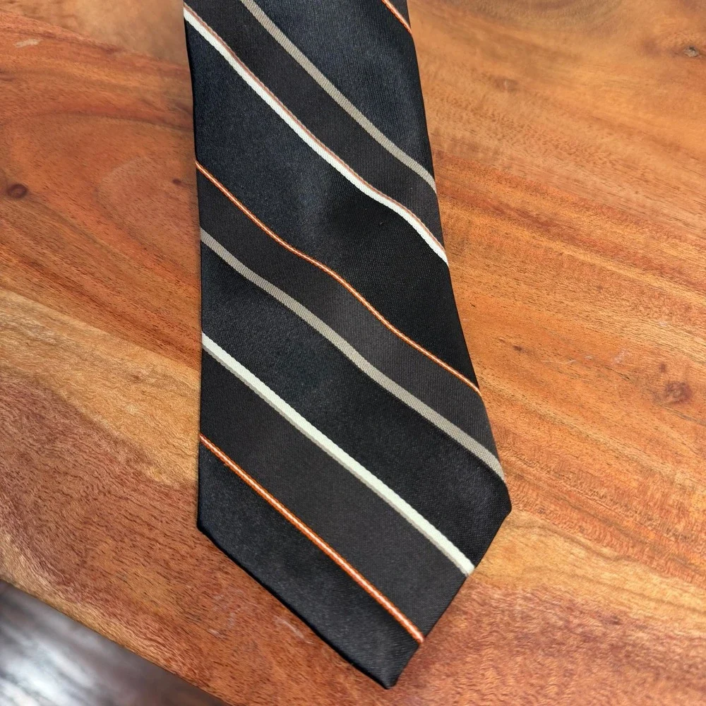 The Mens Shop JCPenney Striped Necktie Black Tan‎ White Orange Classic
